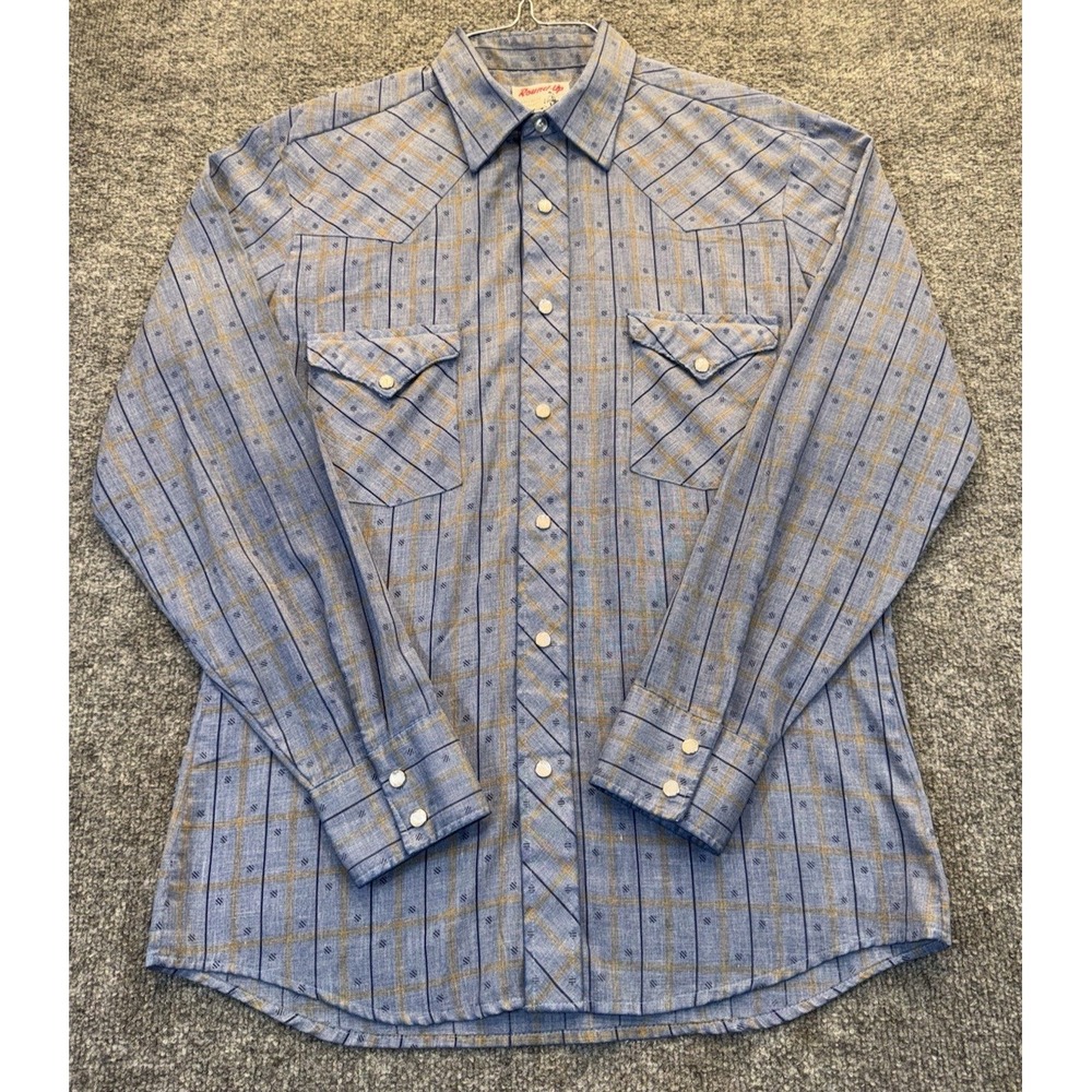 Vintage Round-Up Western Wear Men's L Pearl Snap Plaid Shirt USA Made Cowboy